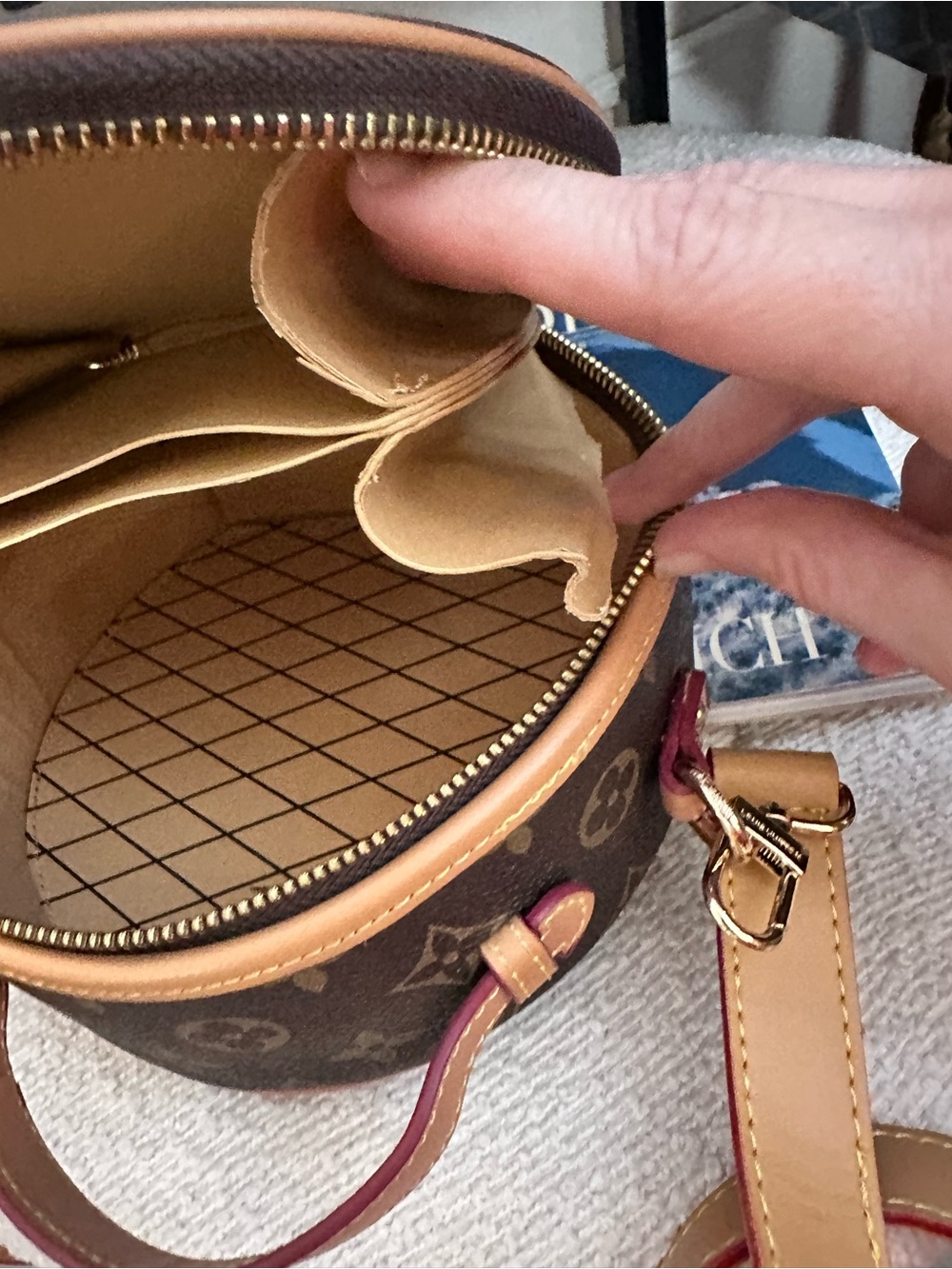 Brown Monogram Round Crossbody Bag - Tan Trim - Picture 8 of 9